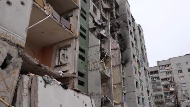 Chernihiv Ucrania 2022 Edificio Destruido Después Del Ataque Aéreo Resultado — Vídeo de stock