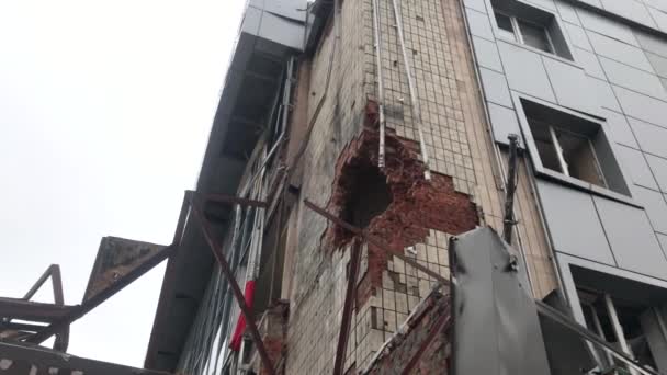 Chernihiv Ucrânia 2022 Edifício Destruído Após Ataque Aéreo Resultado Bombardeio — Vídeo de Stock