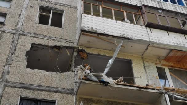 Chernihiv Ucrania 2022 Edificio Destruido Después Ataque Con Cohetes Resultado — Vídeos de Stock