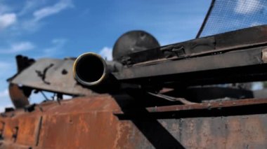 Ukrayna 'da bir yol kenarında Rus askeri teçhizatı yanmış ve yok edilmiş. Rus işgalcilerin saldırısı. Piyade savaş aracı (IFV). Yok edilmiş askeri teçhizat. Rus saldırısı Ukrayna 'da.