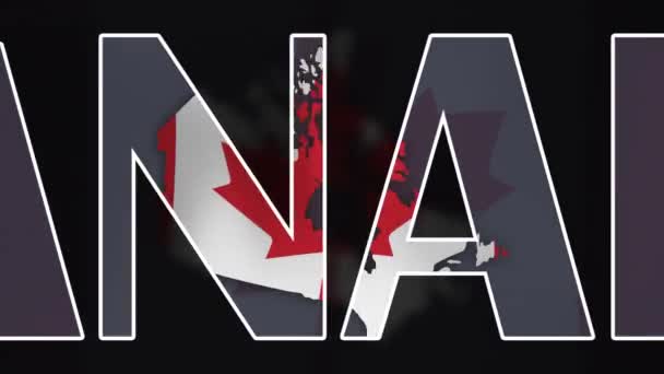 Computer Generated Vector Animation Lettering Canada Background Flag Map Canada — Stock Video