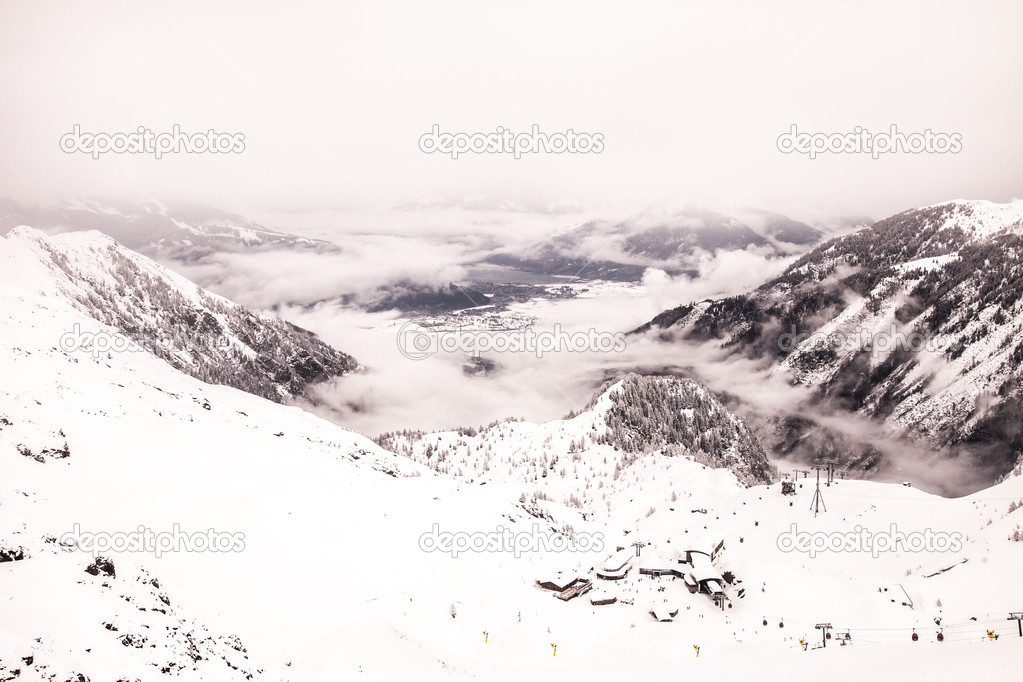 Aerial view of Austrian Alps on cloudy day