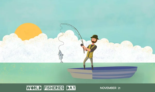 Día Mundial Pesca Noviembre — Vector de stock