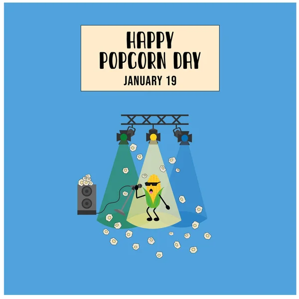 Szczęśliwy Dzień Popcornu Stycznia Uchem Kukurydzy Śpiewającej Scenie Popcornem Wychodzącym — Wektor stockowy