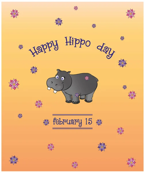 Feliz Dia Hipopótamo Fevereiro Com Hipopótamo Bonito Fundo Com Tons —  Vetores de Stock