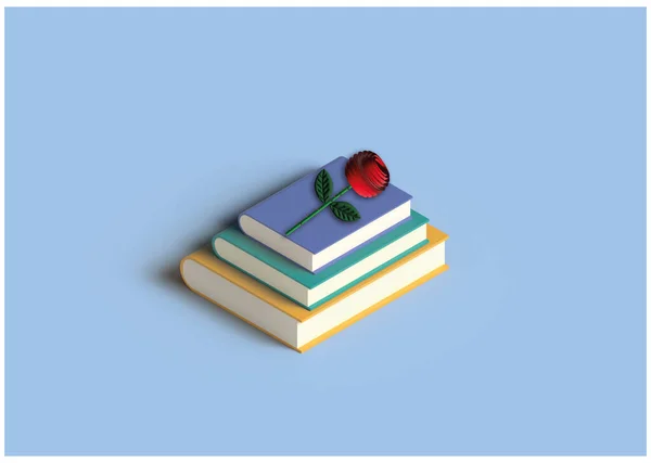 Pile Livres Rose Rouge Dans Style — Image vectorielle
