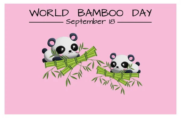 World Bamboo Day drawing with two pandas and bamboo stalks on a pink background