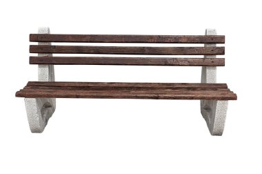 Beton tabanlı bank. Oturmak için tahta parçası. Ön manzara. beyaz arkaplanda izole