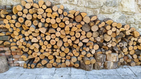 Stacked Firewood Wall — ストック写真