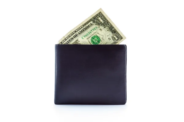 Black leather wallet with money. — Stock Photo, Image