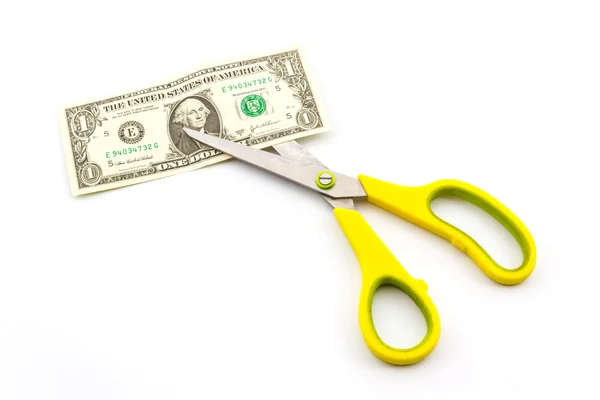 Scissors cutting dollar. — Stock Photo, Image