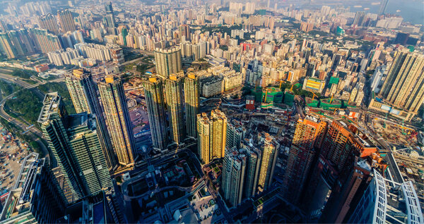 Buildings in hong kong view on urban skyscraper.