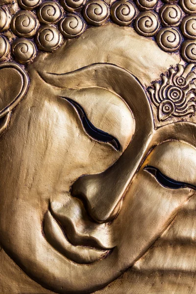 Lord Buddha's face wood carving. — Stock Photo, Image