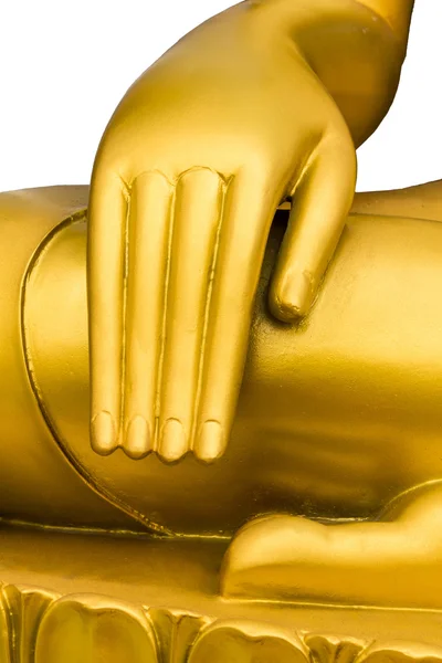 Close up golden hand of buddha statue. — Stock Photo, Image