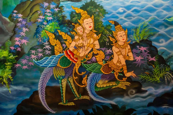 Ancient Thai-style murals in the thai temple. — Stock Photo, Image