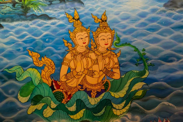 Antiguos murales de estilo tailandés en el templo tailandés . — Foto de Stock
