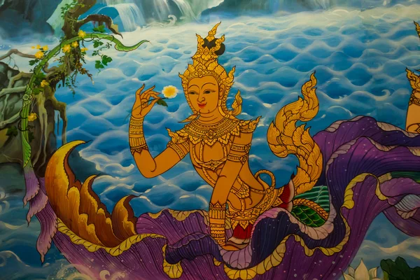 Antiguos murales de estilo tailandés en el templo tailandés . — Foto de Stock