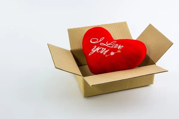 Red heart in brown box. — Stock Photo, Image
