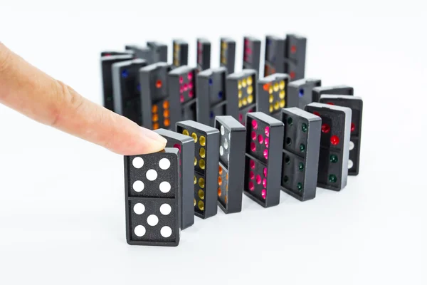 Dedo empujando dominó . —  Fotos de Stock