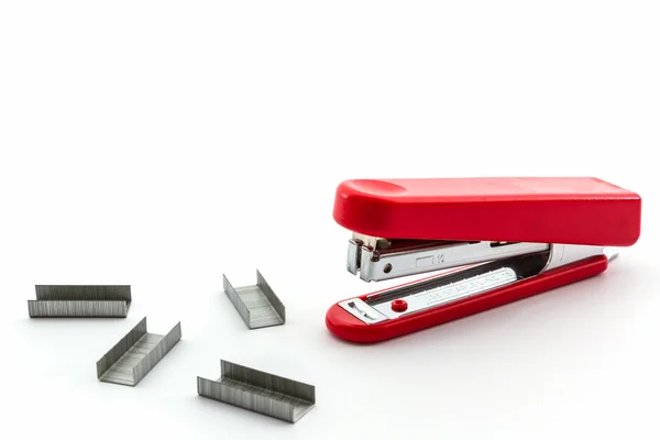 Red Stapler with staples wires. — Stock Photo, Image