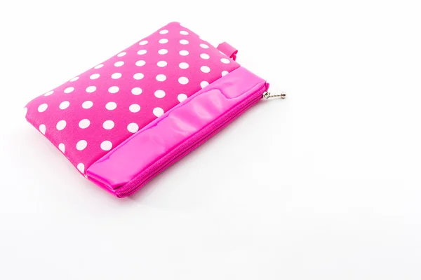 Pink makeup bag on white background. — Stock Photo, Image