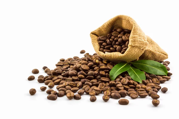 Brown roasted coffee beans in a canvas sack. — Stock Photo, Image