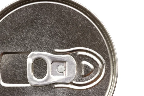 Close up of can pull tab, top view of aluminum tin can. — Stock Image Close up of can pull tab, top view of aluminum tin can. Stock Photo