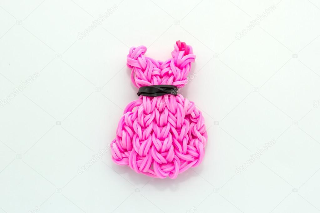 Pink elastic rainbow loom bands dress shaped