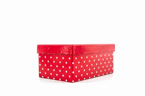 Red polka dots box,with clipping path. — Stock Photo, Image