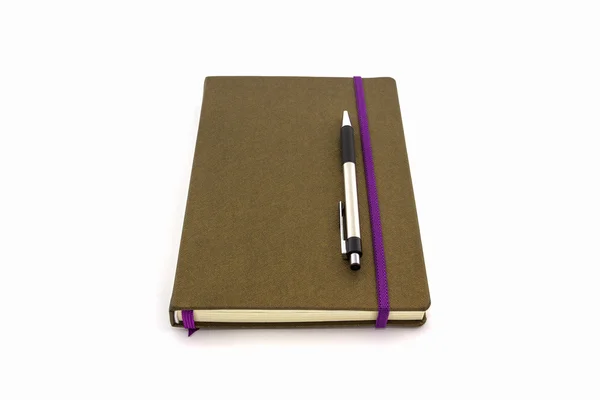 Brown Diary Book with pen. — Stock Photo, Image