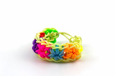 Elastik gökkuşağı renkli bantlar tezgah.