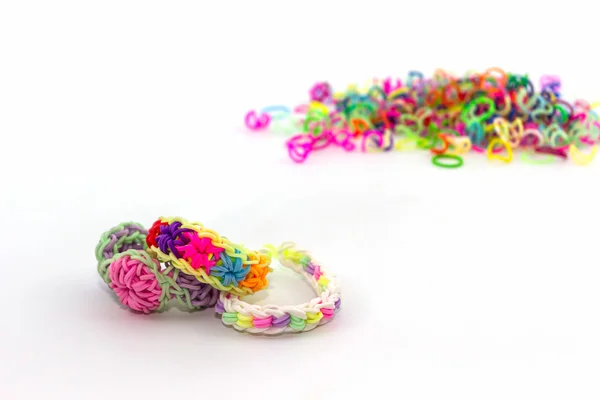 Colorful of elastic rainbow loom bands. — Stock Photo, Image