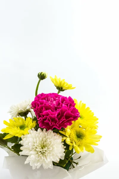Goździk i chryzantemy kwiatów w wazonie. — Zdjęcie stockowe