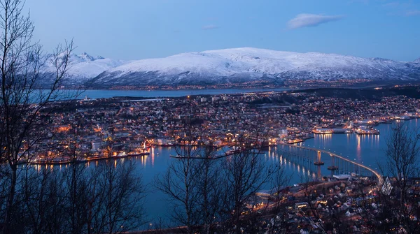 Aerial view over Tromso Bridge - linking the mainland — Stock Photo, Image