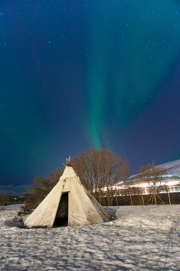 Traditional Sami reindeer-skin tents (lappish yurts) in Troms region of Norway clipart