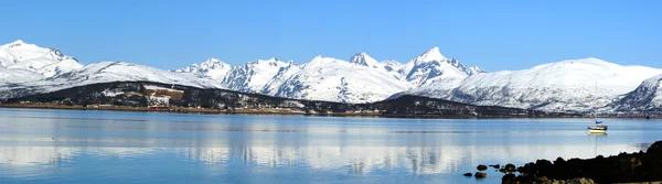 Arctic góry oraz fiord w Norwegii Północnej na lato — Zdjęcie stockowe