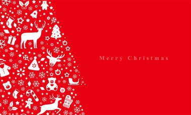 Noel ağacı poster, tebrik kartı tasarımı, düz simgeler