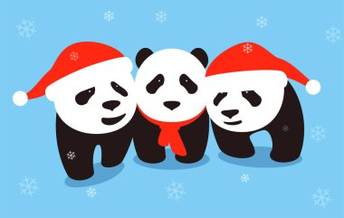 sevimli panda bebek giyen Noel şapka, düz tasarım, vektör