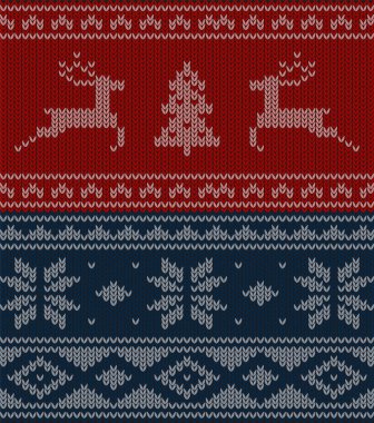 Örgü desenli şirin bir geyik, İskandinav Noel deseni, vektör çizimi