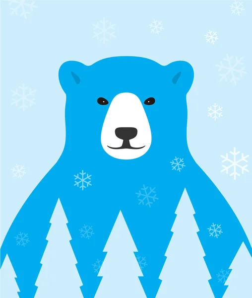 Білий Ведмідь Деревами Сніжинкою — стоковий вектор