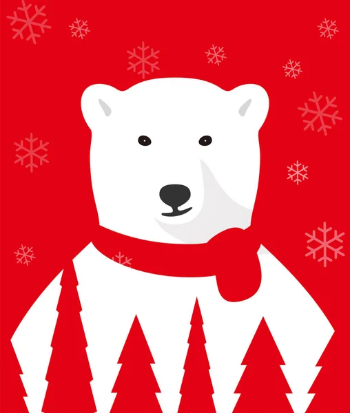 Retrato Urso Polar Usando Cachecol Natal Como Papai Noel Árvores — Vetor de Stock