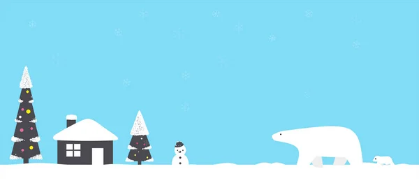 Feliz Navidad Oso Polar Caminando Con Bebé — Vector de stock