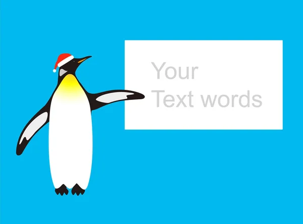 Penguin Wearing Christmas Hat Pointing Blackboard Vector — Stock Vector