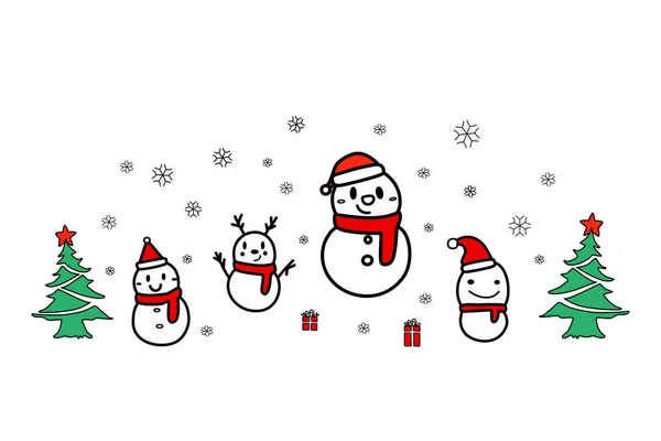 Feliz Natal Muitos Boneco Neve Reúnem Com Árvore — Vetor de Stock