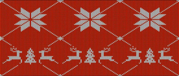 Cerf Mignon Sur Motif Tricot Motif Noël Sans Couture Nordique — Image vectorielle