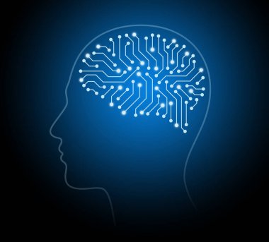 Cyborg kafasındaki devre kartı, dijital insanın yapay zekası.