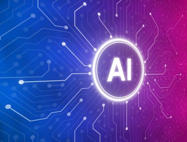 Merkezdeki devre kartı, dijital insanın yapay zekası. vektör illüstrasyonu