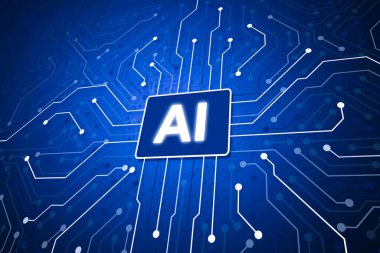 Merkezdeki devre kartı, dijital insanın yapay zekası. vektör illüstrasyonu