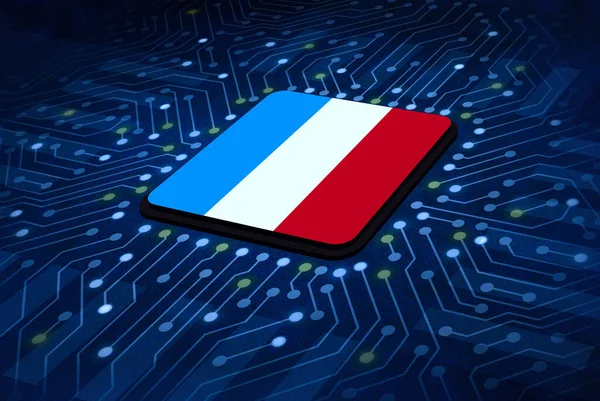 Французский Флаг Центре Печатной Платы Искусственный Интеллект Цифровой Иллюстрации — стоковое фото