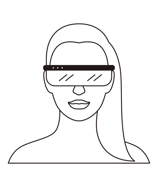 Schönheit Mädchen Mit Virtual Reality Brille Frontansicht Spielen Nachschlagen Vektorillustration — Stockvektor